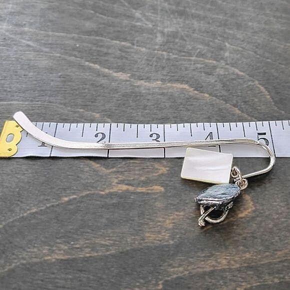 Vtg MOP & abalone silver tone metal charm bookmark - Picture 10 of 11